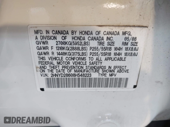 2008 Acura MDX Tech/Pwr Tail Gate with VIN 2HNYD28608H548223, listed as a IAAI auction lot 41618955 with 128,196 mi miles. Bid and sale history available at carsss.com. Image 9.