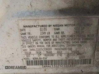 2005 Nissan Altima 2.5 S with VIN 1N4AL11D25C336103, listed as a IAAI auction lot 41817259 with 1 mi miles. Bid and sale history available at carsss.com. Image 9.