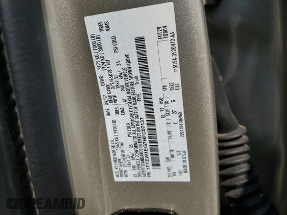 2017 Ford F-150 XL with VIN 1FTEW1EG7HFC07137, listed as a Copart auction lot 60185645 with 45,562 mi miles and Salvage title. Bid and sale history available at DreamBid. Image 12.
