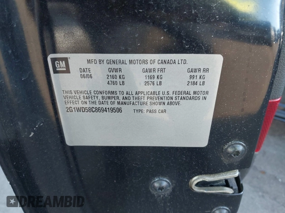 2006 Chevrolet Impala SS with VIN 2G1WD58C869419506, listed as a IAAI auction lot 41402751 with 218,933 mi miles and . Bid and sale history available at DreamBid. Image 9.