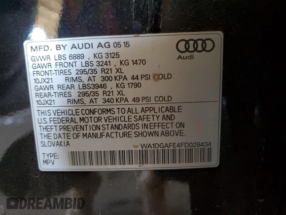 2015 Audi Q7 3.0T S line Prestige with VIN WA1DGAFE4FD028434, listed as a Copart auction lot 45690945 with 132,338 mi miles and Salvage Title. Bid and sale history available at carsss.com. Image 13.