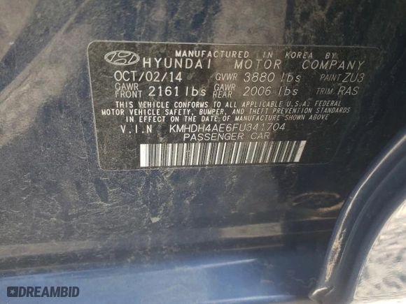 2015 Hyundai Elantra Limited with VIN KMHDH4AE6FU341704, listed as a Copart auction lot 51455675 with 134,738 mi miles and Clean Title. Bid and sale history available at carsss.com. Image 12.