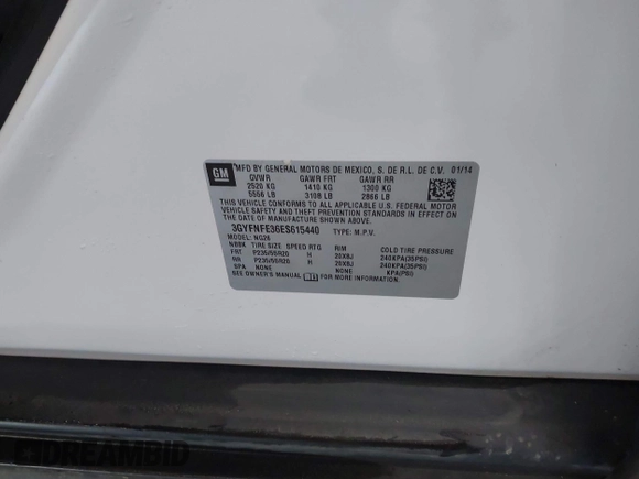 2014 Cadillac SRX Performance Collection with VIN 3GYFNFE36ES615440, listed as a IAAI auction lot 41830849 with 125,128 mi miles and . Bid and sale history available at DreamBid. Image 9.