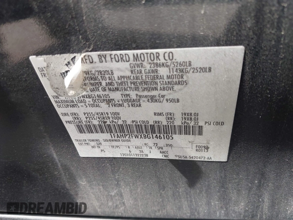 2011 Ford Taurus Limited with VIN 1FAHP2FWXBG146105, listed as a IAAI auction lot 42058941 with 160,142 mi miles and . Bid and sale history available at carsss.com. Image 9.