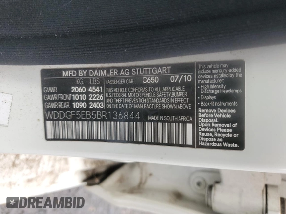 2011 Mercedes-Benz C 300 Sport с VIN WDDGF5EB5BR136844, выставлен на аукционе Copart как лот 63857685 с пробегом Не указан миль и Чистый • Clean title. История ставок и продаж доступна на DreamBid. Изображение 12.