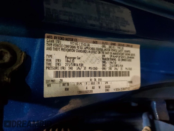 2012 Ford Focus SE with VIN 1FAHP3F23CL284886, listed as a Copart auction lot 54786475 with 111,666 mi miles and Salvage Title. Bid and sale history available at carsss.com. Image 12.