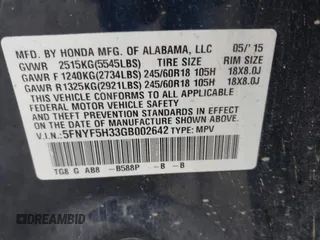 2016 Honda Pilot EX with VIN 5FNYF5H33GB002642, listed as a IAAI auction lot 41495578 with 228,666 mi miles. Bid and sale history available at carsss.com. Image 9.