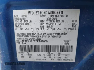 2015 Ford F-150 XLT with VIN 1FTFX1EF7FFA69069, listed as a IAAI auction lot 41660564 with 98,300 mi miles. Bid and sale history available at carsss.com. Image 9.