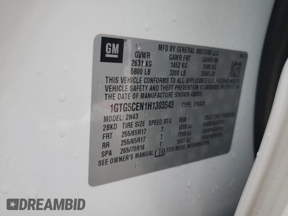 2017 GMC Canyon 2WD SLE z VIN 1GTG5CEN1H1303543, wystawiony jako Copart lot #55389985 z przebiegiem 82 430 mil mil oraz Szkoda całkowita • Salvage title. Historia ofert i sprzedaży dostępna na DreamBid. Obrazek 12.