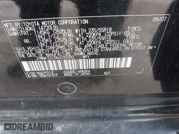 2008 Toyota RAV4 Sport с VIN JTMBK32V386030390, выставлен на аукционе IAAI как лот 42062233 с пробегом 203 656 миль миль и . История ставок и продаж доступна на DreamBid. Изображение 9.