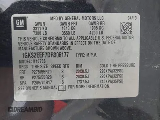 2013 GMC Yukon Denali with VIN 1GKS2EEF7DR306177, listed as a IAAI auction lot 42046734 with 263,976 mi miles. Bid and sale history available at carsss.com. Image 9.