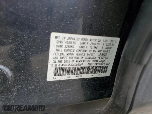 2007 Acura RL Technology with VIN JH4KB16637C003907, listed as a Copart auction lot 48901375 with 250,312 mi miles and Salvage title. Bid and sale history available at DreamBid. Image 14.
