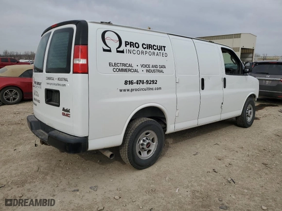 2017 GMC Savana Cargo Van with VIN 1GTW7AFF7H1291089, listed as a Copart auction lot 49146145 with 0 mi miles and Salvage Title. Bid and sale history available at carsss.com. Image 3.