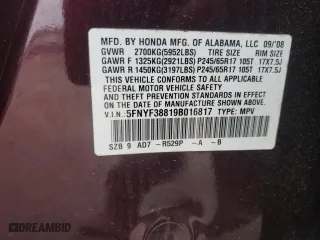 2009 Honda Pilot Touring with VIN 5FNYF38819B016817, listed as a Copart auction lot 54151665 with 274,457 mi miles and Clean Title. Bid and sale history available at carsss.com. Image 13.