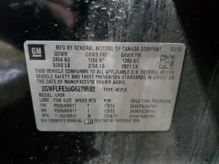 2016 Chevrolet Equinox LT with VIN 2GNFLFE35G6278683, listed as a Copart auction lot 53615755 with 0 mi miles and Salvage Title. Bid and sale history available at carsss.com. Image 14.