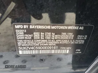 2013 BMW X5 xDrive35i with VIN 5UXZV4C59D0E09161, listed as a Copart auction lot 52372115 with 117,719 mi miles and Salvage Title. Bid and sale history available at carsss.com. Image 13.