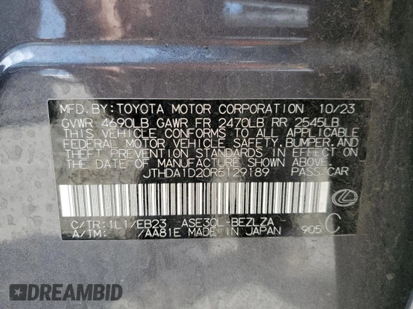 2024 Lexus IS 300 z VIN JTHDA1D20R5129189, wystawiony jako Copart lot #53465435 z przebiegiem 31 959 mil mil oraz Szkoda całkowita • Salvage title. Historia ofert i sprzedaży dostępna na DreamBid. Obrazek 13.
