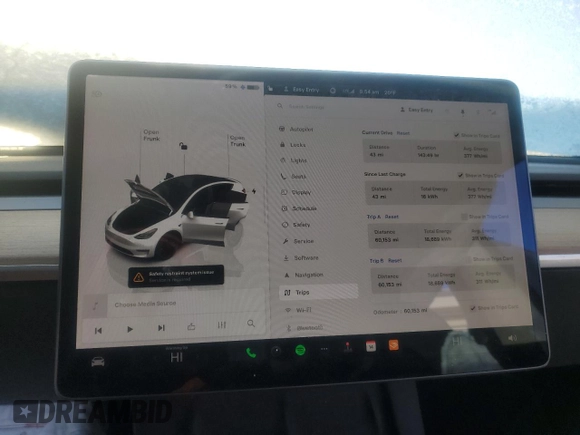 2022 Tesla Model Y Performance with VIN 7SAYGDEFXNF381791, listed as a Copart auction lot 88215705 with 60,153 mi miles and Salvage title. Bid and sale history available at DreamBid. Image 9.