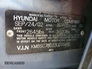 2003 Hyundai Santa Fe GLS with VIN KM8SC73D23U373492, listed as a Copart auction lot 75107684 with 205,655 mi miles and Salvage Title. Bid and sale history available at carsss.com. Image 13.