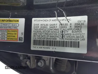 2019 Honda Accord Sport with VIN 1HGCV2F33KA015456, listed as a IAAI auction lot 42470172 with 87,477 mi miles and . Bid and sale history available at DreamBid. Image 9.