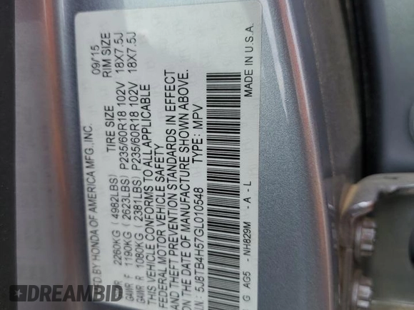 2016 Acura RDX Tech Pkg with VIN 5J8TB4H57GL010548, listed as a Copart auction lot 50379555 with 93,982 mi miles and Clean Title. Bid and sale history available at carsss.com. Image 13.