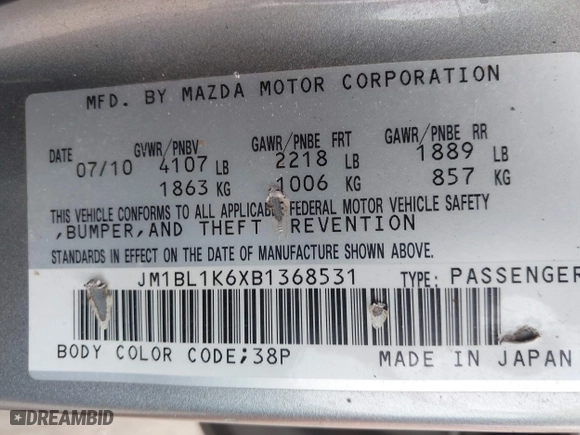 2011 Mazda Mazda3 s Sport with VIN JM1BL1K6XB1368531, listed as a IAAI auction lot 41891120 with 128,123 mi miles. Bid and sale history available at carsss.com. Image 9.