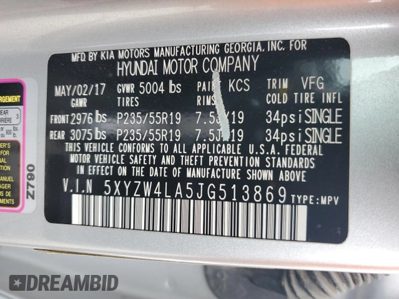 2018 Hyundai Santa Fe Ultimate с VIN 5XYZW4LA5JG513869, выставлен на аукционе Copart как лот 54176545 с пробегом 150 286 миль миль и Списание • Salvage title. История ставок и продаж доступна на DreamBid. Изображение 14.