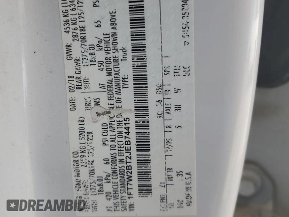 2018 Ford Super Duty F-250 SRW XL with VIN 1FT7W2BT2JEB74415, listed as a Copart auction lot 49680175 with 0 mi miles and Non Repairable. Bid and sale history available at carsss.com. Image 12.