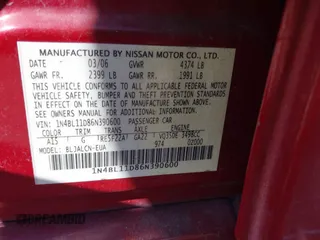 2006 Nissan Altima SL with VIN 1N4BL11D86N390600, listed as a IAAI auction lot 41849806 with 157,051 mi miles and . Bid and sale history available at DreamBid. Image 9.