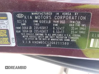 2016 Kia Sedona LX with VIN KNDMB5C12G6211589, listed as a IAAI auction lot 41786770 with 87,114 mi miles. Bid and sale history available at carsss.com. Image 9.