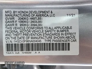 2022 Honda Accord Touring с VIN 1HGCV3F96NA004045, выставлен на аукционе Copart как лот 57128385 с пробегом Не указан миль и Списание • Salvage title. История ставок и продаж доступна на DreamBid. Изображение 12.