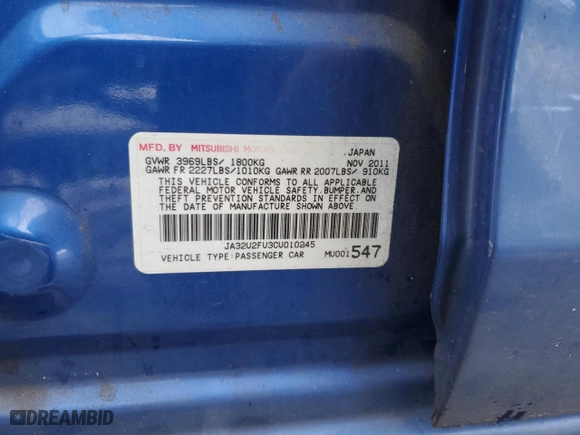 2012 Mitsubishi Lancer ES with VIN JA32U2FU3CU010245, listed as a Copart auction lot 45374845 with 142,109 mi miles and Clean Title. Bid and sale history available at carsss.com. Image 12.