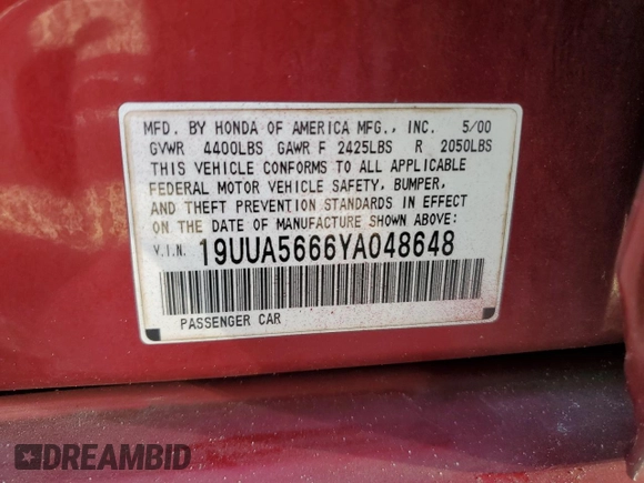 2000 Acura TL with VIN 19UUA5666YA048648, listed as a Copart auction lot 74597794 with 0 mi miles and Non Repairable. Bid and sale history available at carsss.com. Image 13.