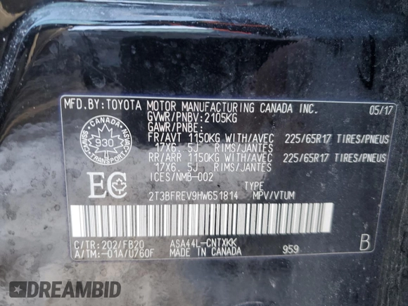 2017 Toyota RAV4 LE with VIN 2T3BFREV9HW651814, listed as a Copart auction lot 47634475 with 144,407 mi miles and Salvage Title. Bid and sale history available at carsss.com. Image 13.