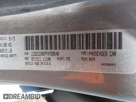 2015 Chrysler 200 Limited with VIN 1C3CCCAB7FN728548, listed as a IAAI auction lot 42069446 with 154,802 mi miles. Bid and sale history available at carsss.com. Image 9.