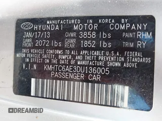 2013 Hyundai Veloster Turbo z VIN KMHTC6AE3DU136005, wystawiony jako IAAI lot #42243308 z przebiegiem 118 257 mil mil oraz . Historia ofert i sprzedaży dostępna na DreamBid. Obrazek 9.