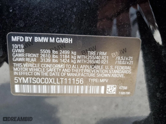 2020 BMW X3 M Competition with VIN 5YMTS0C0XLLT11156, listed as a Copart auction lot 64490603 with 33,670 mi miles. Bid and sale history available at carsss.com. Image 14.