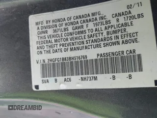 2011 Honda Civic Cpe EX with VIN 2HGFG1B83BH516769, listed as a IAAI auction lot 41803042 with 176,091 mi miles. Bid and sale history available at carsss.com. Image 9.