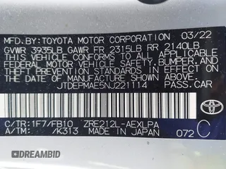 2022 Toyota Corolla LE with VIN JTDEPMAE5NJ221114, listed as a IAAI auction lot 41660732 with 48,662 mi miles and . Bid and sale history available at carsss.com. Image 9.