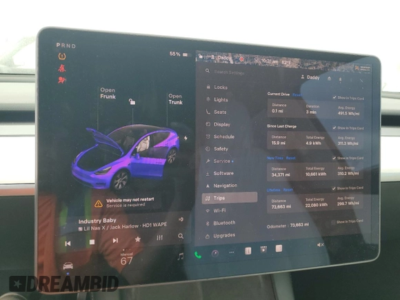 2021 Tesla Model Y Long Range with VIN 5YJYGDEE5MF203130, listed as a Copart auction lot 54642795 with 73,663 mi miles and Non Repairable. Bid and sale history available at DreamBid. Image 9.