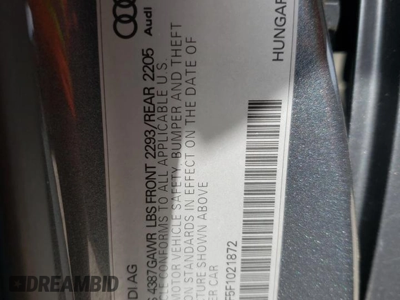 2015 Audi A3 Premium Plus z VIN WAUCCGFF5F1021872, wystawiony jako Copart lot #50088735 z przebiegiem 158 325 mil mil oraz Szkoda całkowita • Salvage title. Historia ofert i sprzedaży dostępna na DreamBid. Obrazek 12.