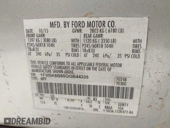 2016 Ford Explorer с VIN 1FM5K8B85GGB44335, выставлен на аукционе IAAI как лот 41761676 с пробегом 80 301 миль миль и . История ставок и продаж доступна на DreamBid. Изображение 9.