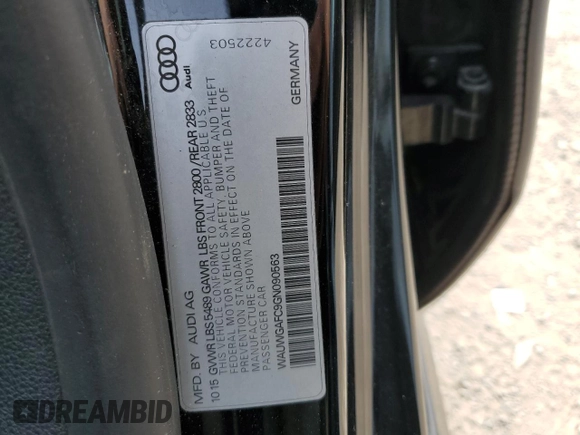 2016 Audi A7 3.0 Premium Plus with VIN WAUWGAFC9GN090563, listed as a Copart auction lot 45911895 with 99,446 mi miles and Salvage Title. Bid and sale history available at carsss.com. Image 12.
