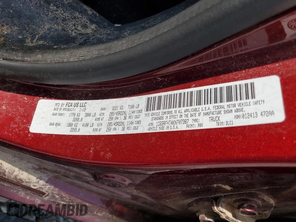 2019 Ram 1500 Limited with VIN 1C6SRFHT4KN707387, listed as a Copart auction lot 59544015 with 111,551 mi miles and Salvage title. Bid and sale history available at DreamBid. Image 12.