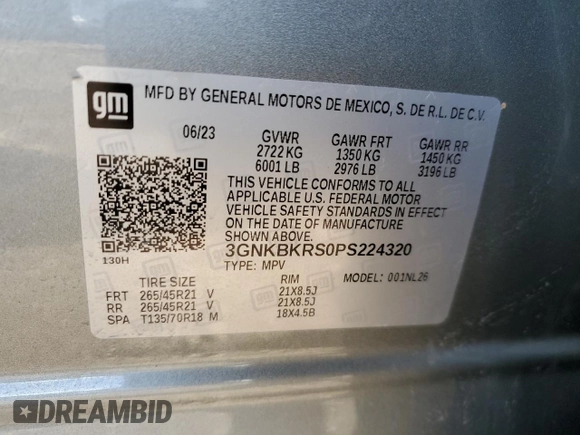 2023 Chevrolet Blazer RS with VIN 3GNKBKRS0PS224320, listed as a Copart auction lot 48774135 with 47,607 mi miles and Salvage title. Bid and sale history available at DreamBid. Image 13.
