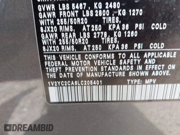2020 Volkswagen Atlas с VIN 1V2YC2CA6LC205401, выставлен на аукционе IAAI как лот 42272256 с пробегом 67 382 миль миль и . История ставок и продаж доступна на DreamBid. Изображение 9.