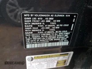 2015 Volkswagen Touareg Sport with VIN WVGEF9BP0FD003335, listed as a Copart auction lot 85151024 with 159,336 mi miles and Clean title. Bid and sale history available at DreamBid. Image 13.