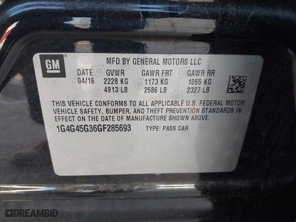2016 Buick LaCrosse Sport Touring with VIN 1G4G45G36GF285693, listed as a IAAI auction lot 40681312 with 64,249 mi miles. Bid and sale history available at carsss.com. Image 9.