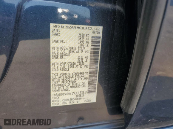 2017 Nissan Frontier SV z VIN 1N6AD0EV4HN701553, wystawiony jako Copart lot #59314695 z przebiegiem 109 977 mil mil oraz Szkoda całkowita • Salvage title. Historia ofert i sprzedaży dostępna na DreamBid. Obrazek 12.