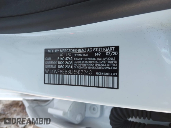 2020 Mercedes-Benz C 300 with VIN W1KWF8EB8LR582243, listed as a IAAI auction lot 41353781 with 22,015 mi miles and . Bid and sale history available at DreamBid. Image 9.